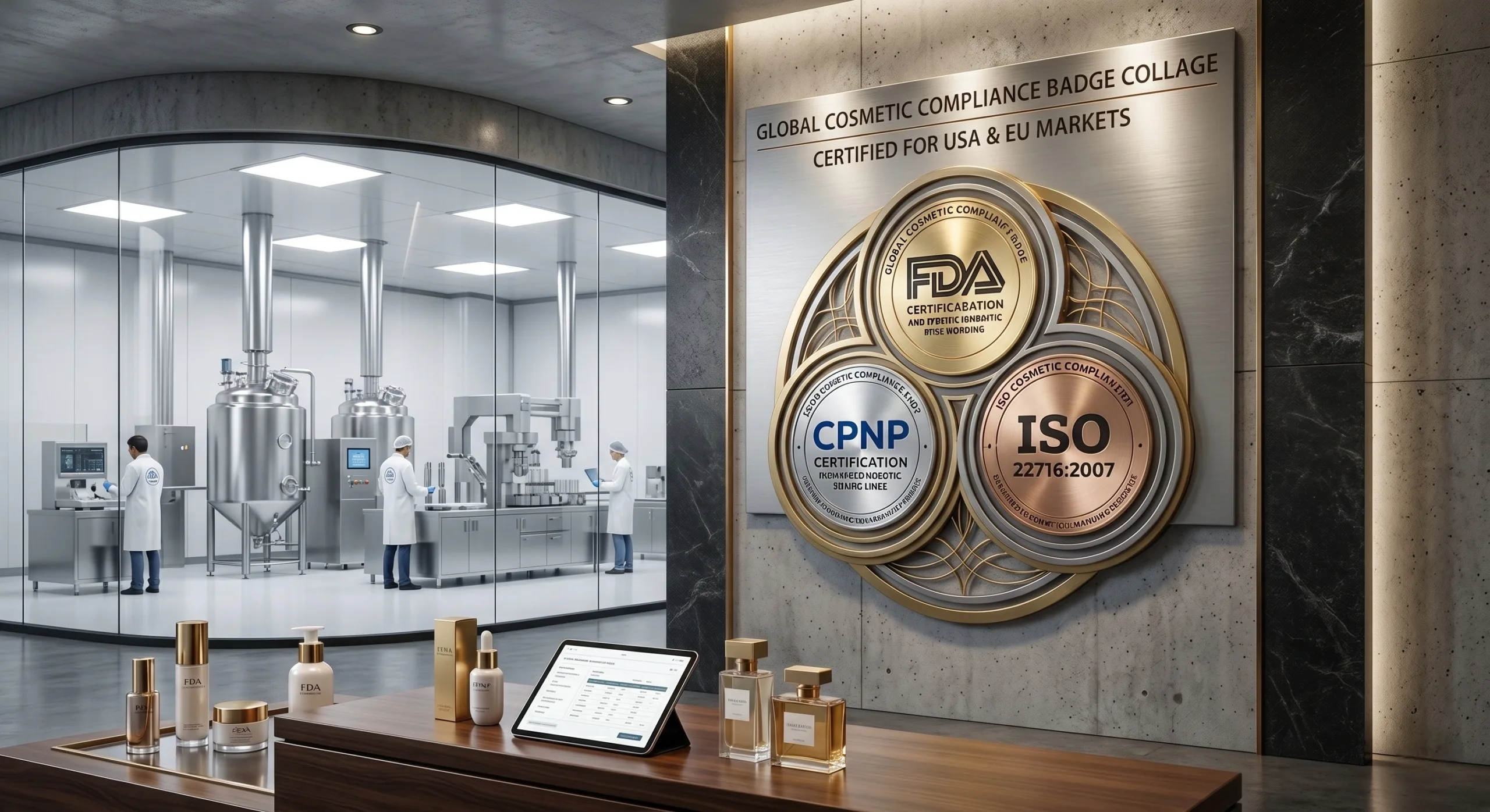 FDA CPNP ISO 22716 Compliance Badges