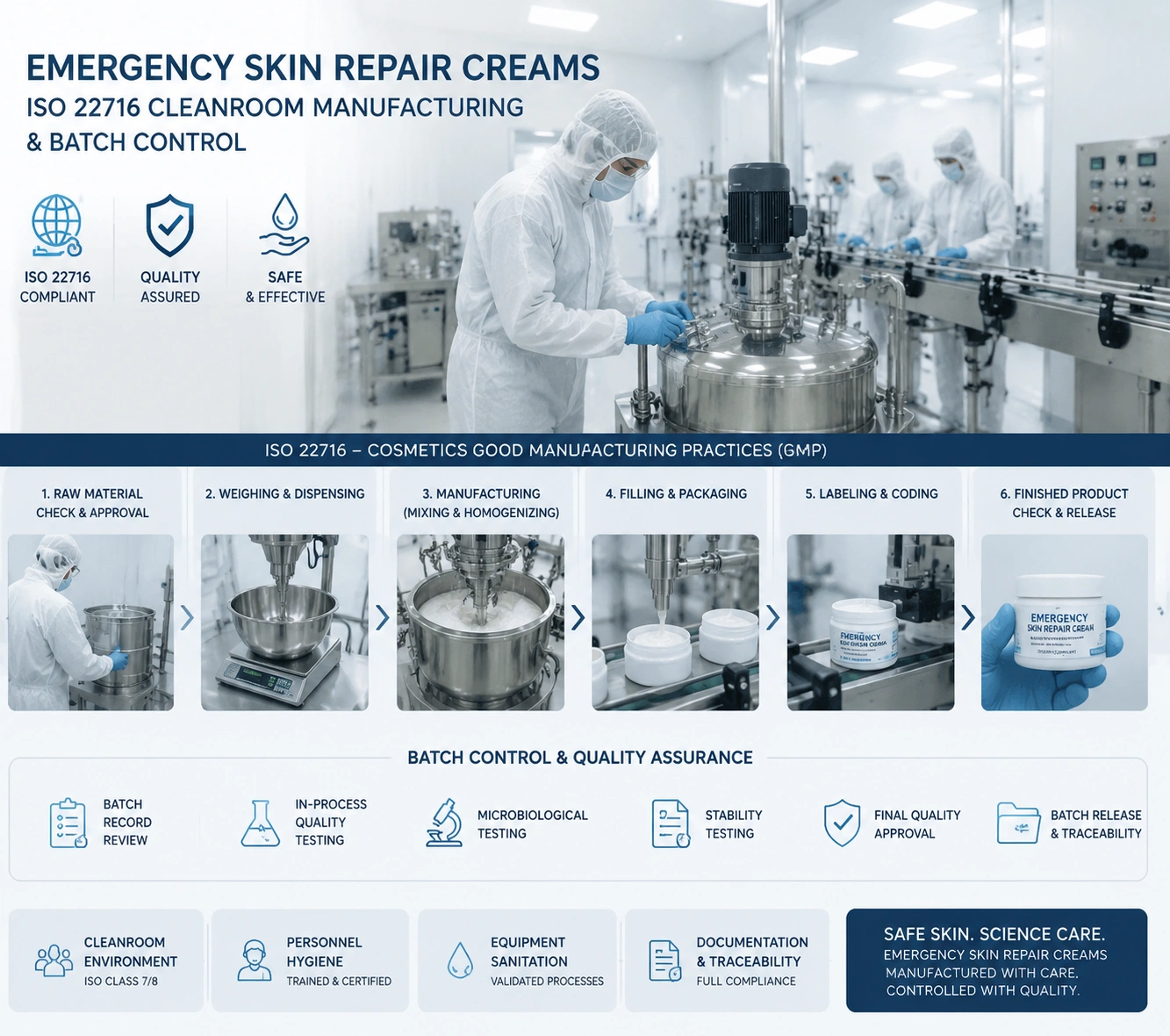 Emergency Skin Repair Creams ISO 22716 cleanroom