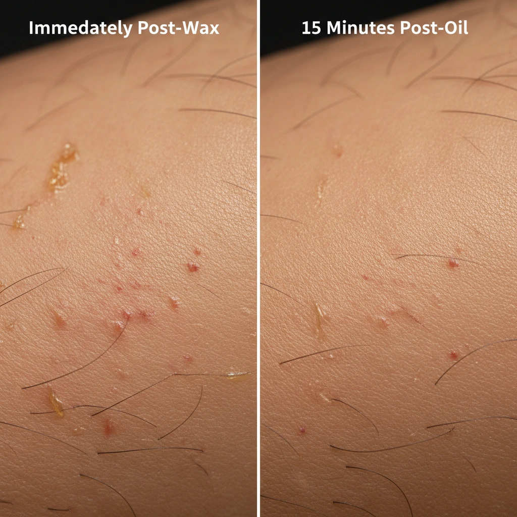 Before and after waxing skin comparison with soothing oil2