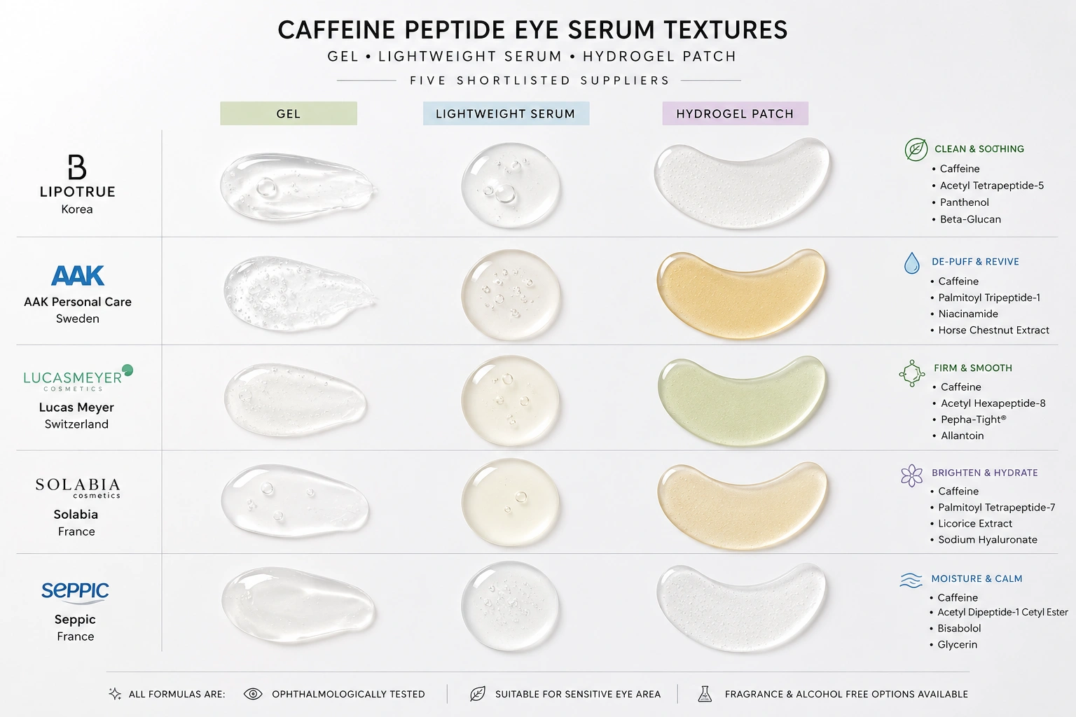 Caffeine peptide eye serum texture comparison across top DTC suppliers in 2026